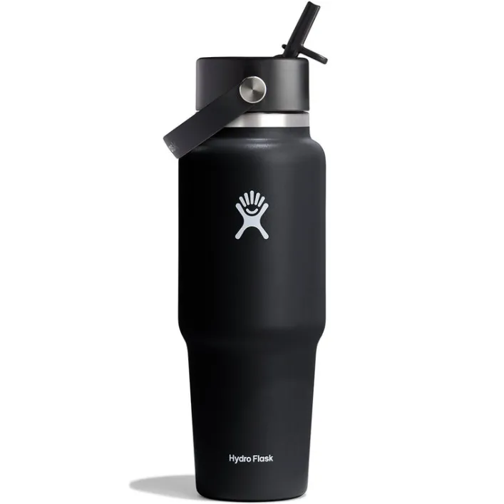 Hydro Flask 32oz Wide Flex Straw Travel Schwarz Trinkflasche