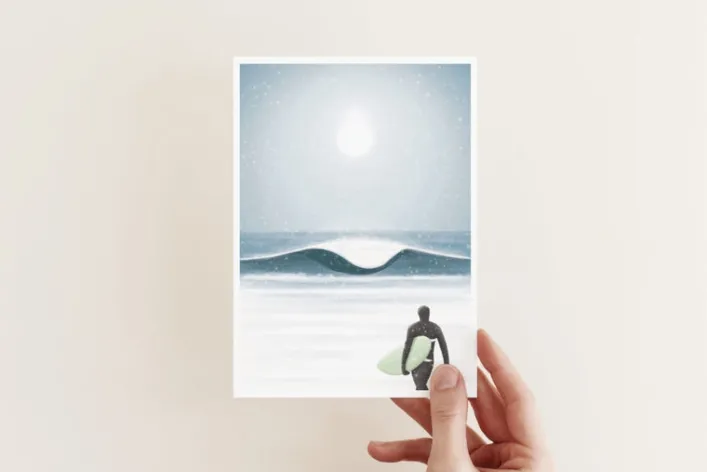 Postkarte Studio Trev "Schneesurfen"